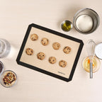 Restaurantware Baking Mat Pack of 1 Non-Stick 11.8"x15.7" Silicone Half Size Baking Mat, Rectangle Reusable Durable Oven-Friendly Anti-Slip Sheet for Kneading Rolling Shaping Dough, Tan and Black