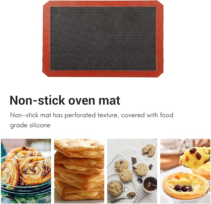 Silicone Baking Mat with Microperforated,Non Slip Reusable Eclair perforated Baking Sheets,Oven Liner for Oven, Cookie Tray, Pizza Mat, Heat Resistant,16.5 * 11.6 inch (2, Red)