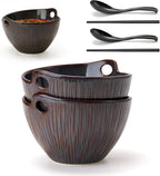Ramen Bowl with Chopsticks and Spoons Set, 7 Inch Ceramic Noodle Bowl Set of 2, Dishwasher Safe for Pho Udon Soba Noodle Salad Pasta, Special Reactive Glazed Bowls Set, Purple-Gray