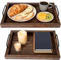 Besti Rustic Vintage Food Serving Trays (Set of 2) | Wooden Board w/Metal Handles | Stylish Farmhouse Decor Serving Platters | Small: 13.5" x 2 x 9.5, Large: 15.9" x 2" x 11.8" (Rustic Dark Brown)