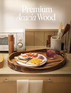 TIDITA Acacia Oval Wooden Serving Tray with Handless - 16.5" x 13" Ottoman Table Oval Wooden Tray - Round Serving Tray - Ottoman Tray for Living Room, Coffee Table Decor, Serving Platter (Acacia)