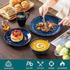 vancasso Starry 16 Pieces Dinnerware Set for 4, Reactive Glaze Blue Stoneware Plates and Bowls Set, Dishes Set with Mugs for 4, Microwave & Dishwasher Safe