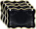Gift Boutique 10 Black Rectangle Trays with Gold Rim Border for Dessert Display Table Parties 9" X 13" Disposable Paper Cardboard for Platters Cupcake Displays Birthday Party Weddings Food Safe