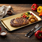 3 Pack 304 Stainless Steel Gold Serving Trays, 12.6" Rectangular Food Serving Platters, Tray Multipurpose for Buffet, Party, Kitchen