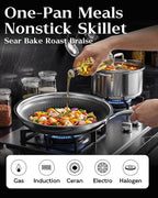 Honeycomb Stainless Steel Nonstick Frying Pan with Lid 12 Inch, Induction Cooktop Compatible Skillet, PFOA-Free Scratch-Proof, Dishwasher & Oven Safe, Stay-Cool Handle, Silver Kitchen Cookware