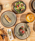 TheTerra Ceramic Dinnerware Sets for 6, 18 Pieces Porcelain Lightweight Plates and Bowls Sets, Scratch Resistant Dish Set, Oven & Microwave & Dishwasher Safe, Coffee Bean