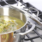 Sur La Table Kitchen Essentials Chef's Deck 3-Piece 5.3-Quart Stainless Steel Dutch Oven with Steamer Insert & Glass Lid – Induction Ready, Tri-Ply Base, Polished Finish & Hollow Stay-Cool Handles