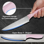 19 PCS Kitchen Cooking Utensils Set, 11 Pieces Silicone Cooking Utensils Set 6 Pieces Sharp Stainless Steel Pink Knife Set with 1 Piece Cutting Board, Ideal for Apartment