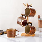 GBhome 16OZ Stackable Coffee Mugs, Ceramic Coffee Mugs with Texture Patterns for Man,Woman,Dad,Mom, Modern Coffee Mugs Set of 4 for Latte/Cappuccino/Cocoa. Dishwasher&Microwave Safe