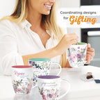 Christian Art Gifts Ceramic Coffee or Tea Mug Set for Women, Rejoice Watercolor Flowers Design Bible Verse Mug Set, Boxed Set of 4 Coffee Cups