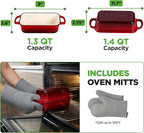 NutriChef 9x5" Enameled Cast Iron Loaf Pan with Lid, Enamel-Coated Baking Loaf Pan for Sourdough, Oven Safe, Nonstick Bread Pan with Silicon Gloves, Dishwasher Safe, Red