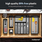 madesmart Classic Large Silverware Tray - Granite |CLASSIC COLLECTION | 6-Compartments| Kitchen Drawer Organizer | Soft-Grip Lining and Non-Slip Rubber Feet | BPA-Free