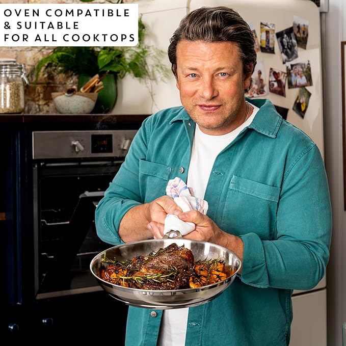 T-Fal x Jamie Oliver Stainless Steel Fry Pan 9.5-Inch, Induction Compatible, Oven Safe up to 500°F, Chef's Stainless Steel Skillet, Frying Pan, Silver