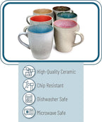 BTaT- Porcelain Coffee Mugs Set, 12 oz (350ml), 6 Pack, Ceramic Coffee Mugs, Matte White Outside and Colorful Inside, Restaurant Cups for Tea, Cappuccino, Cocoa, Cereal, Mug Gift Set, Dishwasher Safe