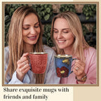 Maxdot 2 Pcs 12oz Ceramic Coffee Mugs Sets Glazing Process Cappuccino Mug Floral Ceramic Tea Cups Mother's Day Idea Gift for Women Mom Porcelain Cup for Coffee, Cocoa, Tea, Latte (Rustic)