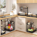 Sevenblue 2 Packs Under Sink Organizer, Height Adjustable 2 Tier Under Kitchen Sink Organizer, Multi-Purpose Storage Shelf for Kitchen Bathroom Cabinet (Black, Extra Large)