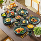 vancasso Ceramic Dinnerware Sets for 4, 16 Pieces Handmade Reactive Glaze Dishes Set, Elegant Stoneware Plates and Bowls Sets with Mugs, Dishwasher and Microwave Safe, Starry Green