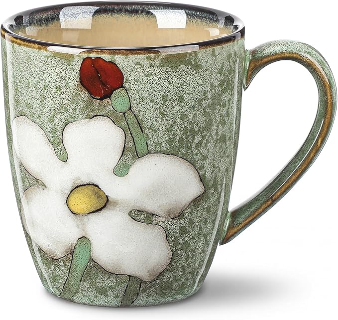 Maxdot 1 Pcs 12oz Ceramic Coffee Mugs Sets Glazing Process Cappuccino Mug Floral Ceramic Tea Cups Mother's Day Idea Gift for Women Mom Porcelain Cup for Coffee, Cocoa, Tea, Latte (Fresh)