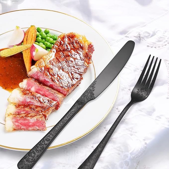 40-Piece Unique Silverware Set,OIULO Embossed Pattern Flatware Set for 8,Stainless Steel Silverware Flatware Cutlery Set,Vintage Fine Utensils Include Knife/Fork/Spoon,Mirror Finished,Dishwasher Safe
