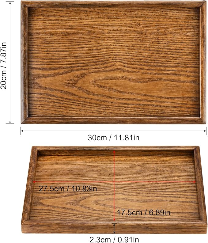 PATIKIL Wood Serving Tray 30x20cm/12x8 Inch Outer Base, Rectangular Decorative Platter for Home Decor Kitchen Table Candle Holder, Brown