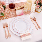 NOCCUR 175PCS Rose Gold Plastic Plates with Disposable Silverware - Include 25Dinner Plates, 25Dessert Plates, 25Forks, 25Knives, 25Spoons, 25Cups, 25Napkins for Party/Mother's Day