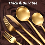 20-Piece Gold Silverware Set for 4, 18/10 Stainless Steel Flatware with Thick Spoons and Forks, Matte Golden Cutlery, Eating Kitchen Utensils for Home Restaurant Wedding, Dishwasher Safe