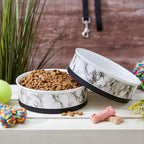Bone Dry Pet Bowl Collection Ceramic Set, Large, Marble, 2 Count, White