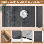 Large Stone Dish Drying Mat for Kitchen Counter,2 PCS Quick Dry Stone Mats,Foldable Water Absorbing Diatomaceous Drying Pad for Countertop Bottles Utensils Cups (Flow Line Dark Gray 24"x16" & 8"x4")