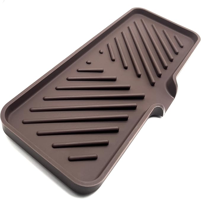 Happitasa Silicone Soap Dish Tray and Sponge Holder with Drain Chute and Feet | 3-Way Sloped Design | Bathroom and Kitchen Sink Organizer Caddy (Dark Chocolate, 10"x4", 7.8 Ounces)