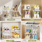 Delamu 2-Tier Bathroom Under Sink Organizers and Storage, Pull Out Cabinet Drawers with Anti-Slip Design & Two Sizes, Multi-Purpose Storage for Kitchen, Pantry, Bathroom & Home Organization, 4 Pack