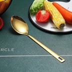 Berglander Gold Cooking Spoon, Stainless Steel Solid Serving Spoon Titanium Gold Plating, Basting Kitchen Spoon For Cooking, Dishwasher Safe, Easy to Clean