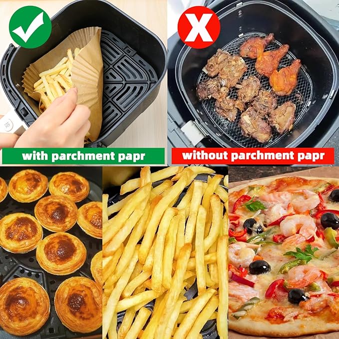 Air Fryer Liners Disposable,200PCS Victoyaw 9 Inch Square Air Fryer Parchment Paper Liners for 5-8QT Air fryer,Non-Stick Waterproof Airfryer Liners