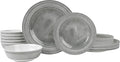 AELS Melamine Dinnerware Set of 18 Pcs, Dinner Dishes Set for Indoor and Outdoor Use, Melamine Plates and Bowls Set for 6, Dishwasher Safe, Lightweight Unbreakable, BPA Free, Gray