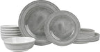 AELS Melamine Dinnerware Set of 18 Pcs, Dinner Dishes Set for Indoor and Outdoor Use, Melamine Plates and Bowls Set for 6, Dishwasher Safe, Lightweight Unbreakable, BPA Free, Gray