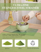 ZENS Matcha Whisk Set, Matcha Kit Set, Matcha Bowl with Spout, Bamboo Whisk & Scoop, Chasen Holder, 304 Sifter & Tea Mat, 6pcs Japaness Matcha Kit for Matcha Lovers, Birthday Gift, Pale Green