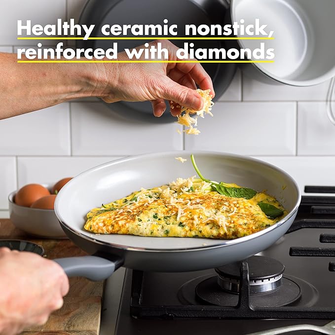 GreenPan Dover Healthy Ceramic Nonstick, 10" Frying Pan Skillet, PFAS-Free, Dishwasher Safe, Comfort Grip Handle, Grey