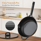 Nonstick pots and pans set 14 Pcs, Induction Cooking Set with Pour Spouts and Oven Safe for Casserole, PFOA FREE, Classic Black,Compatible with All Cooktops,Heat-resistant and comfortable handle