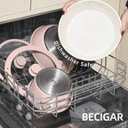 23pcs Ceramic Pots and Pans Set, Nonstick Detachable Handle Cookware, Induction Kitchen Cooking Set with Removable Handle,include Frying Pans & Saucepans Oven Safe(Pink)