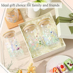 Mumufy 4 Pack Gift for Women Wild Flower Glass Cup Tumbler Butterfly Iced Coffee Mugs 16 oz Glass with Bamboo Lid & Straw, Christmas Mothers Day Birthday Gift for Mom Sister Bridesmaid Baby Shower