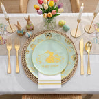 Festiva 175Pcs Easter Plates and Napkins Disposable - Green and Gold Plastic Dinnerware Set for 50 guests include 50 Plates 25Cups 25Plastic Silverware 25Napkins Perfect for Easter Party