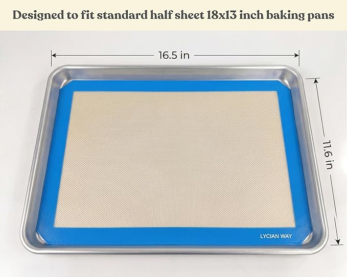 Silicone Baking Mats Set of 2, Half Sheet Nonstick Reusable Baking Sheet Liners for Cookies, Macarons, Bread, Pizza, Pastry, Blue