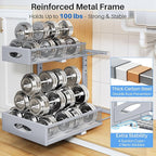 Under Sink Organizer, 2 Pack 2 Tier Pull Out Under Cabinet Organizer Shelf with Pad for Framed Cabinets, Metal Slide Out Under Sink Storage, Mesh Sliding Drawers for Kitchen Bathroom Laundry, Grey