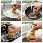 Bamboo Dish Brush Set, 4 Pack, Plastic-Free (2 Medium Sisal, 2 Firm Coconut Coir), Dish Scrubber & Vegetable Brush for Cast Iron, Nonstick