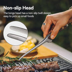 Thous Winds 9 Inch Cooking Tongs Stainless Steel Tweezer Tongs, Walnut Wood Handle, Kitchen Tongs for BBQ, Camping, Grilling, Salad, Silver