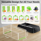 15-in-1 Vegetable Chopper, Kitchen Gadgets with 10 Blades, Veggie, Food, Onion Chopper, Cucumber Slicer, Versatile Mandoline, Includes Egg Separator & Finger Guard, Green