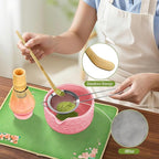Matcha Whisk Set, 7 Pcs Matcha Making Kit with Matcha Bowl, Matcha Whisk and Holder, Bamboo Scoop, Scoop Rest, Sifter and Tea Towel，Gifts for Christmas Birthday
