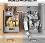 2 Pack 21IN-Depth Under Sink Organizer,Pull Out Cabinet Organizer With Smooth Cylindrical Rail,Metal Slide Out Drawer for Kitchen Bathroom Laundry,8-Level Tool Free Height Adjustable-Gun Gray