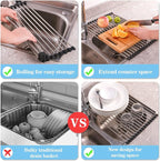 Seropy Roll Up Dish Drying Rack Over The Sink Drying Rack for Kitchen Counter, Rolling Dish Rack Over Sink Mat, Foldable Dish Drainer Stainless Steel Rack Kitchen Organization Gadgets 17.5"x11.8"
