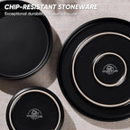 E-far 8-Piece Black Plates and Bowls Sets - Stoneware Dinnerware Sets with Pasta Bowls for 2 | Matte Black Kitchen Modern Dish Set, Microwave & Dishwasher Safe