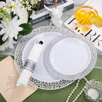 WELLIFE 175Pcs Silver Dinnerware Sets, Include:25 Dinner Plates, 25 Dessert Plates, 25 Paper Napkins, 25 Cups, 75 Silver Silverware Set for Party and Weddings